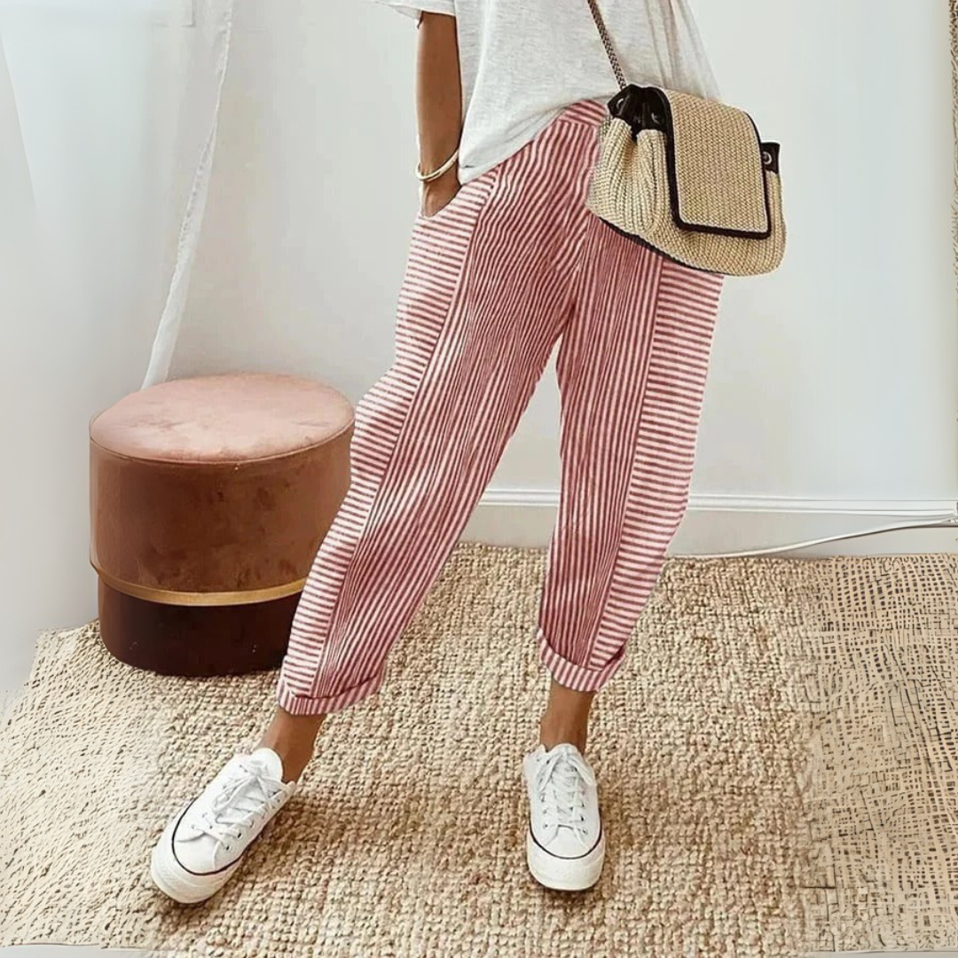 Trousers | Stripe Design | Comfortable High Waist Pants | Stylish and Functional