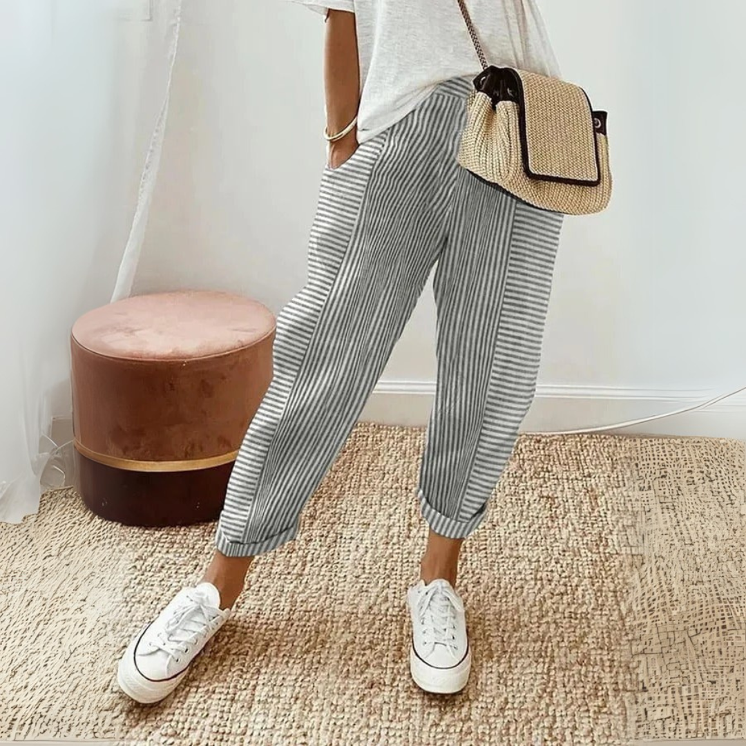 Trousers | Stripe Design | Comfortable High Waist Pants | Stylish and Functional