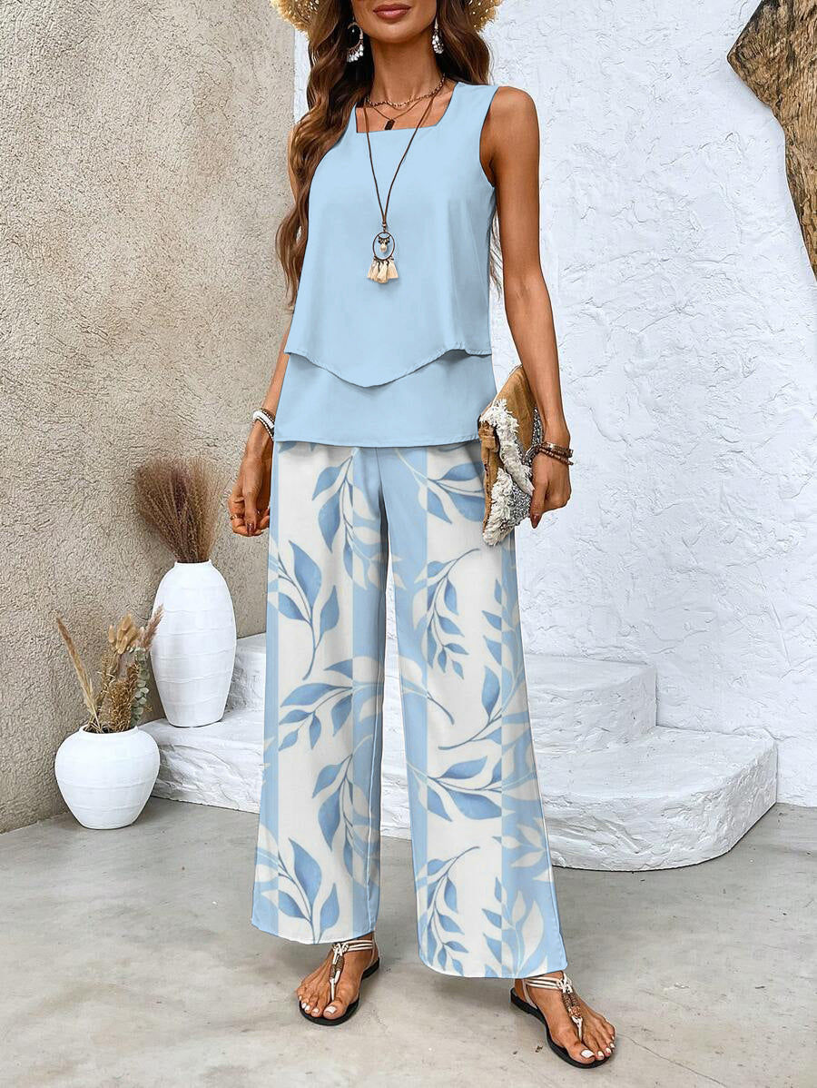 Two Piece Set | Elegant Wide-Leg Pants Summer Outfit