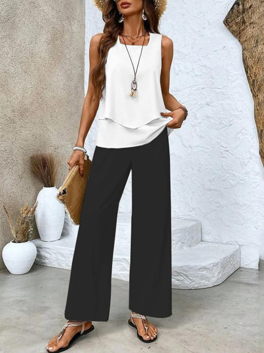 Two Piece Set | Elegant Wide-Leg Pants Summer Outfit