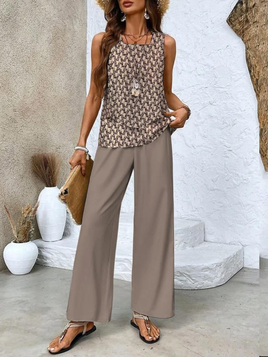 Two Piece Set | Elegant Wide-Leg Pants Summer Outfit