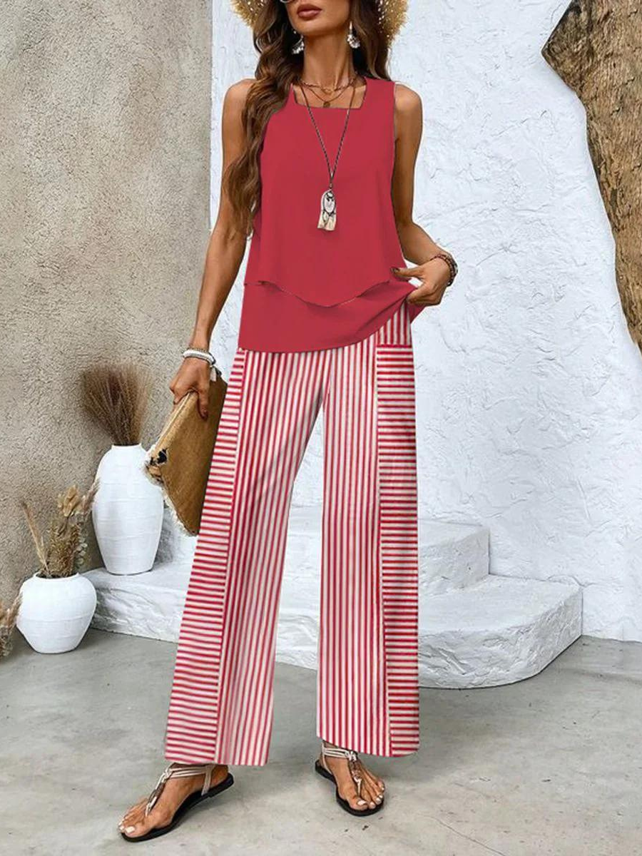 Two Piece Set | Elegant Wide-Leg Pants Summer Outfit