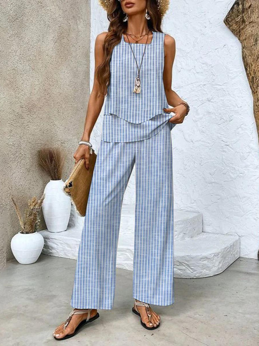 Two Piece Set | Elegant Wide-Leg Pants Summer Outfit