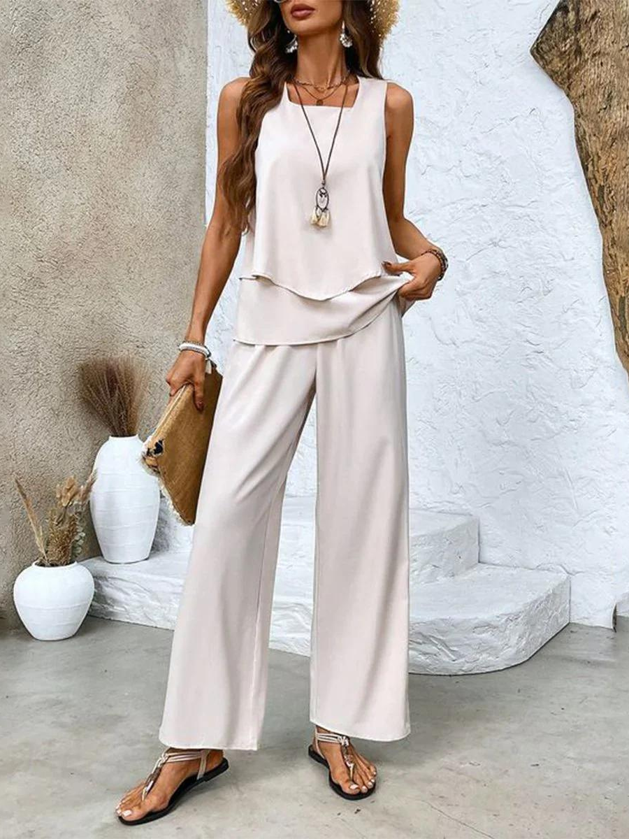 Two Piece Set | Elegant Wide-Leg Pants Summer Outfit