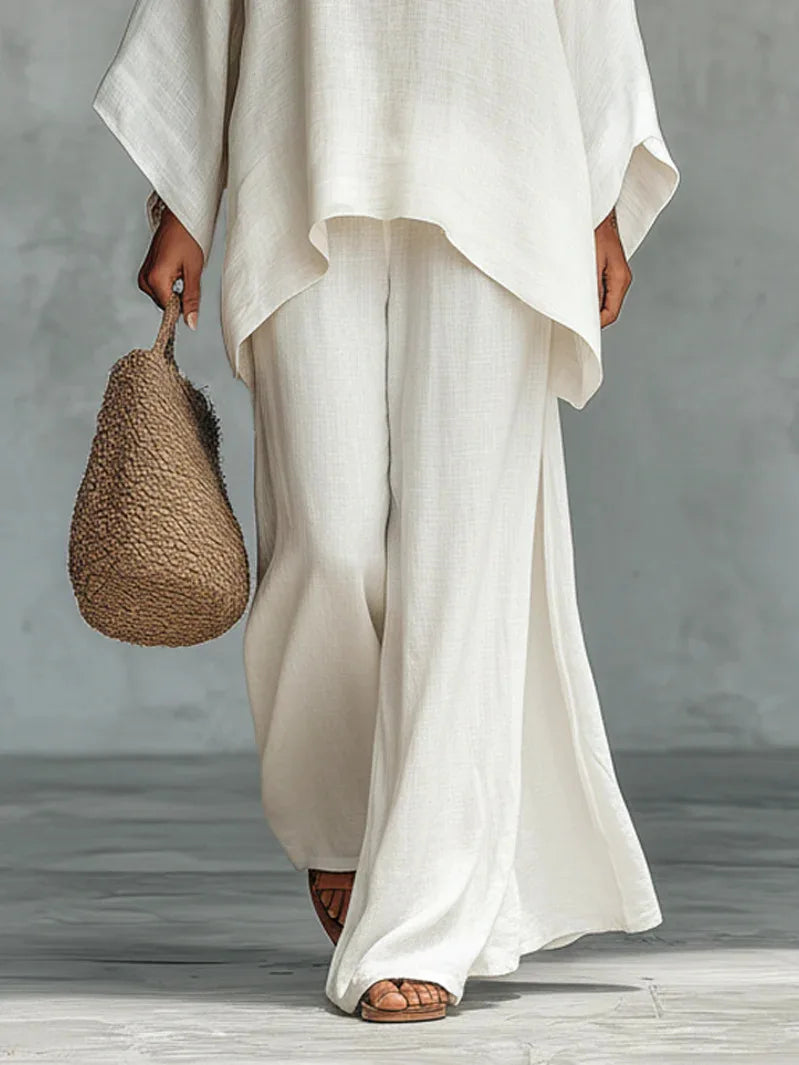 Two Piece Set | Modern Asymmetrical Top and Wide Leg Pants | Elegant Comfortable Design