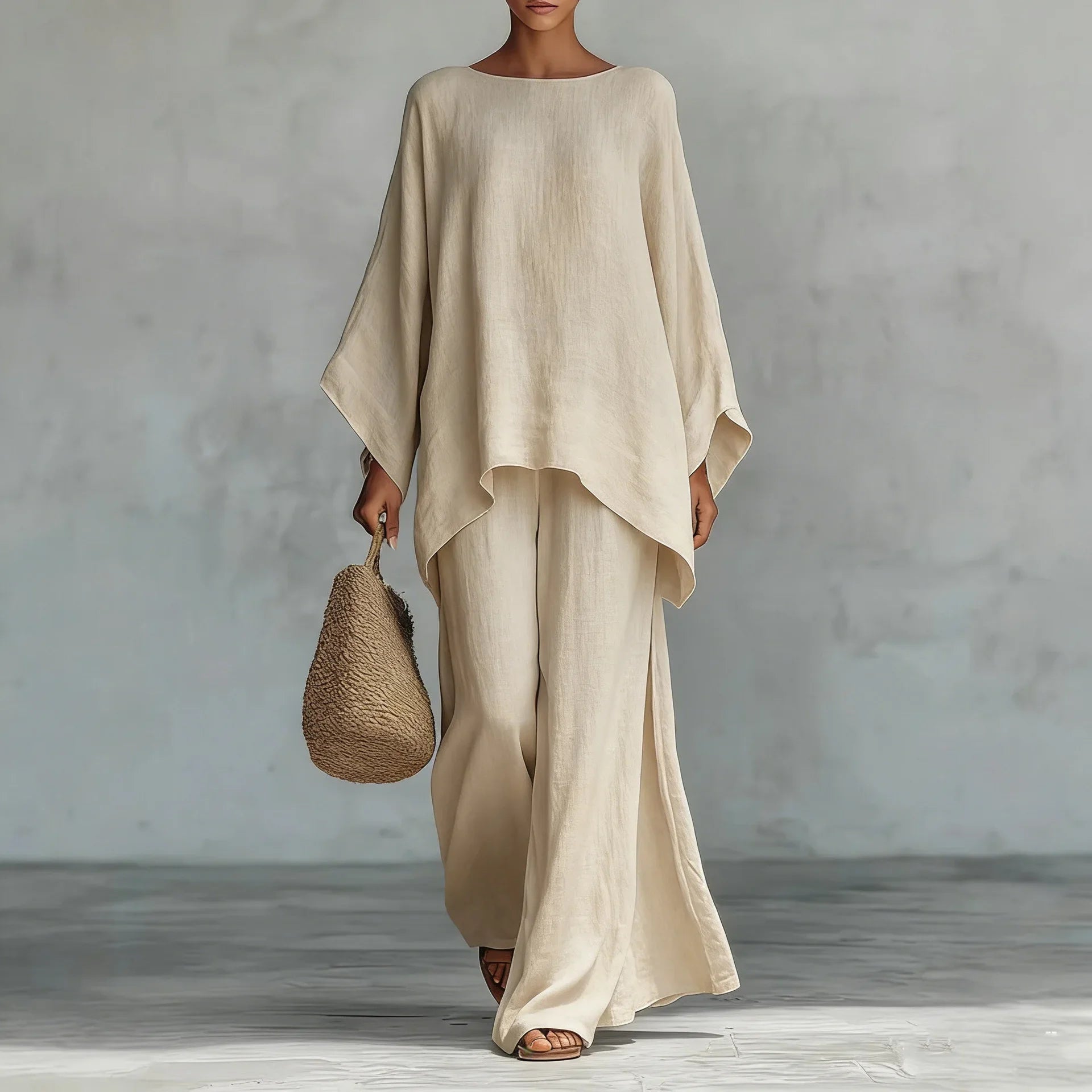 Two Piece Set | Modern Asymmetrical Top and Wide Leg Pants | Elegant Comfortable Design