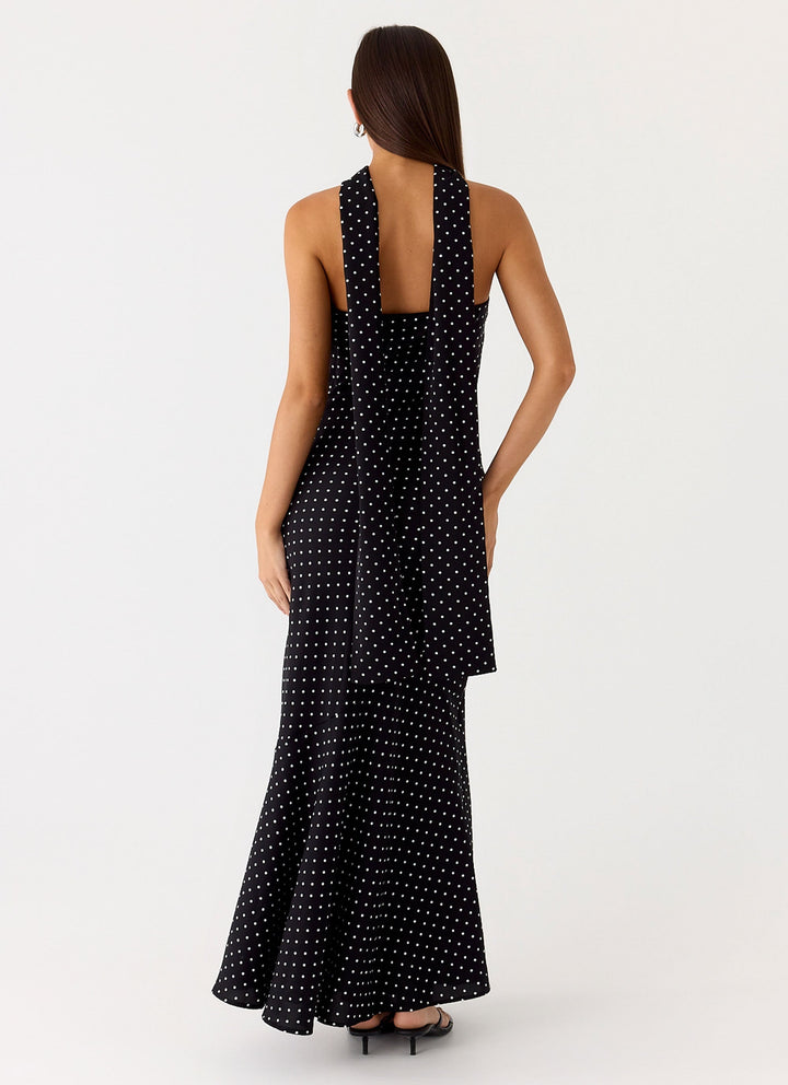 Pagoda Maxi Dress Black Polkadot