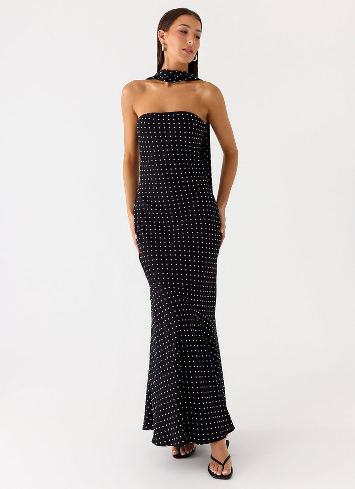 Pagoda Maxi Dress Black Polkadot