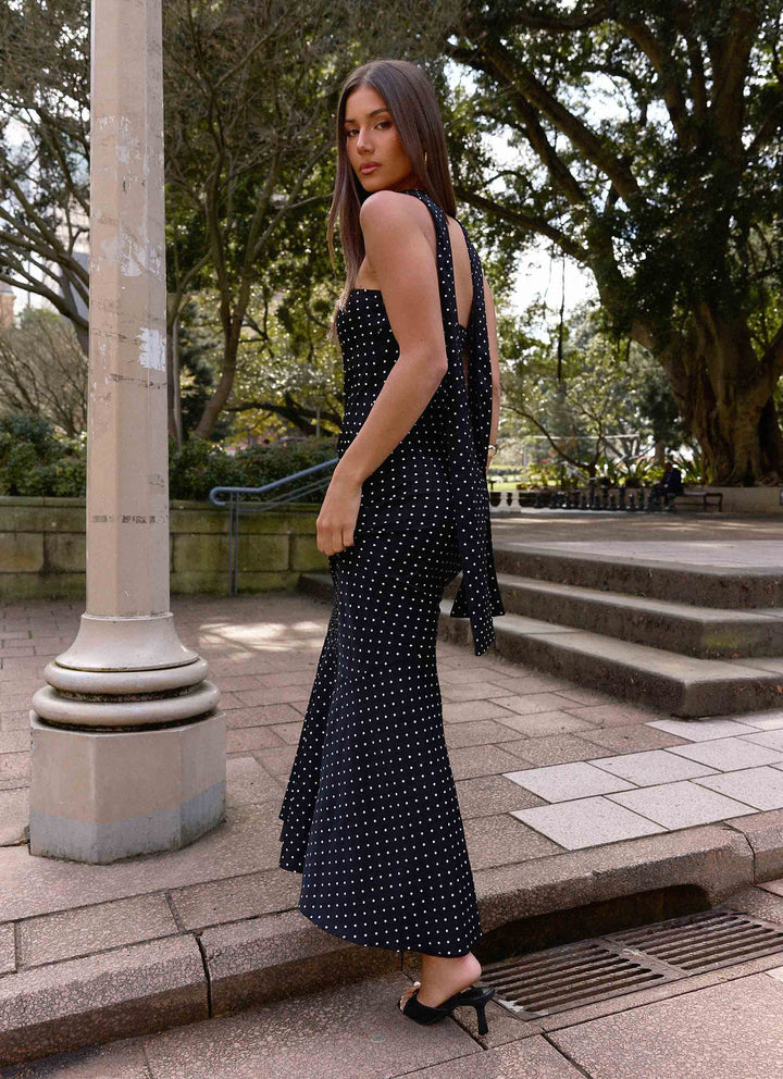 Pagoda Maxi Dress Black Polkadot