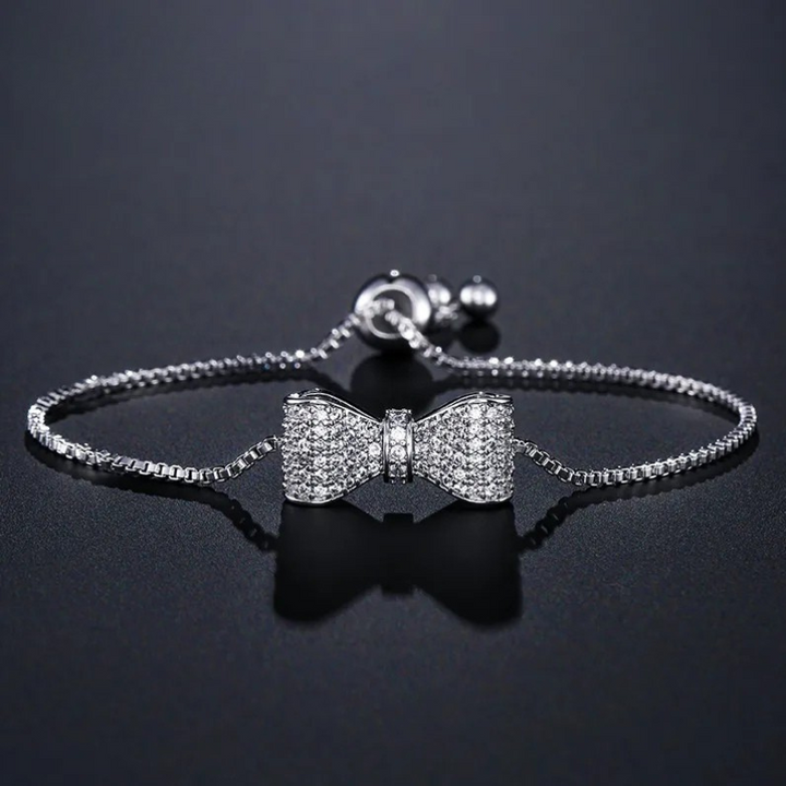 Women's Pavé Cubic Zirconia Bow Bracelet | Adjustable Stainless Steel Slider Bracelet