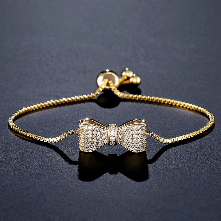 Women's Pavé Cubic Zirconia Bow Bracelet | Adjustable Stainless Steel Slider Bracelet