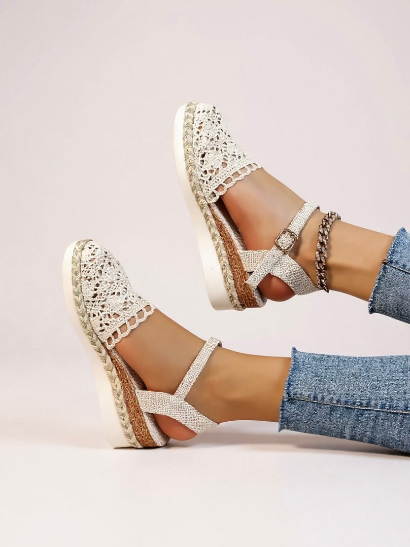 Wedge Sandals | Boho Espadrille Wedges with Ankle Strap | Comfortable Elevated Footwear
