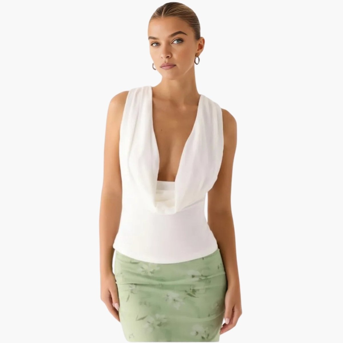 Soft Tencel Modal Blouse | Elegant Cowl Neck Open Back Top