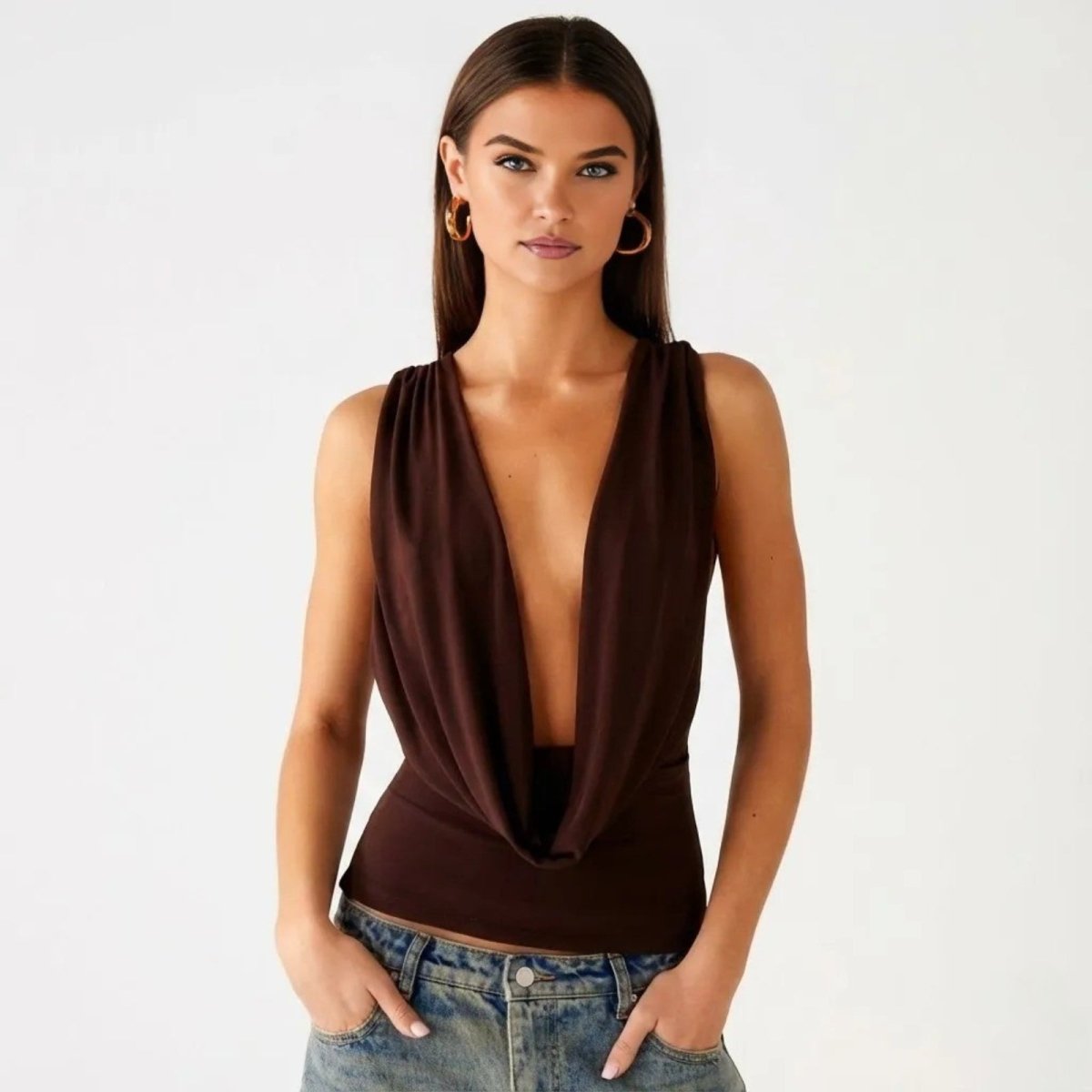 Soft Tencel Modal Blouse | Elegant Cowl Neck Open Back Top
