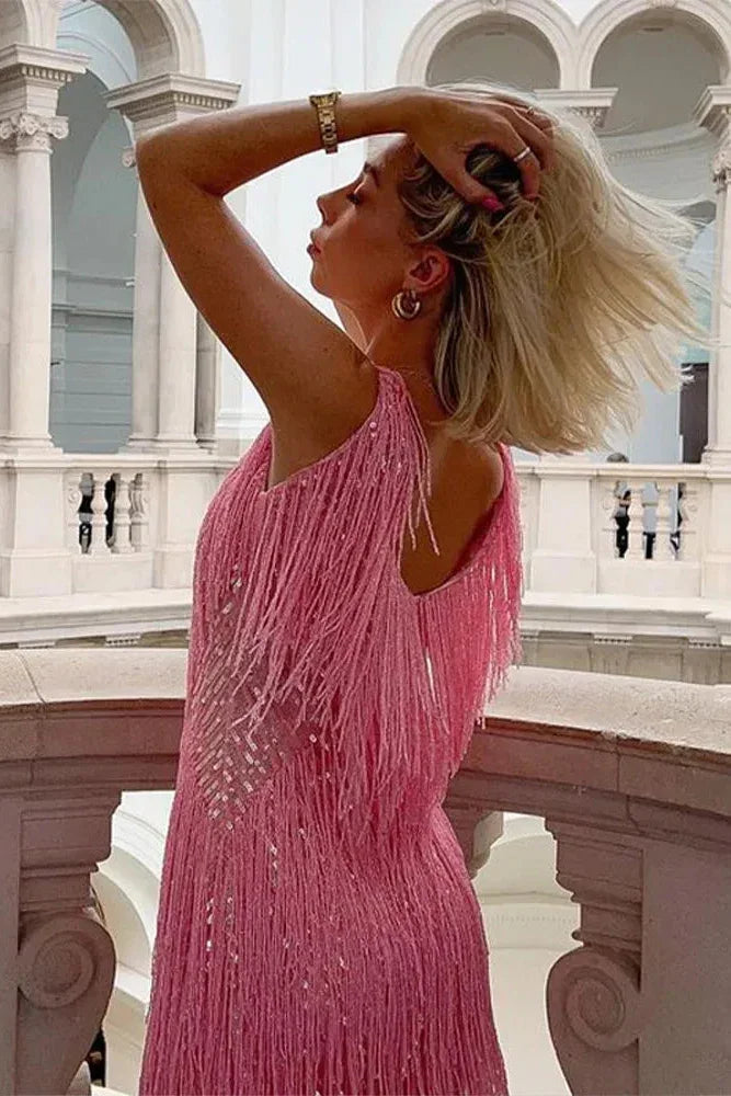 Women's Sequin Tassel Mini Dress | Glamorous Sleeveless Party Dress