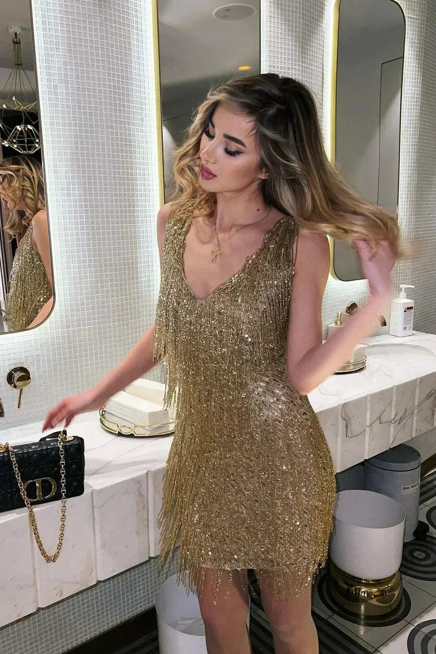 Women's Sequin Tassel Mini Dress | Glamorous Sleeveless Party Dress