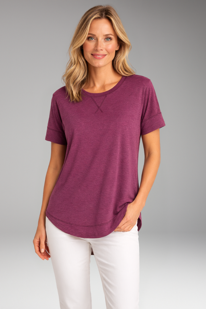 Women's Curved-Hem Round Neck T-Shirt | Relaxed Everyday Cotton Top