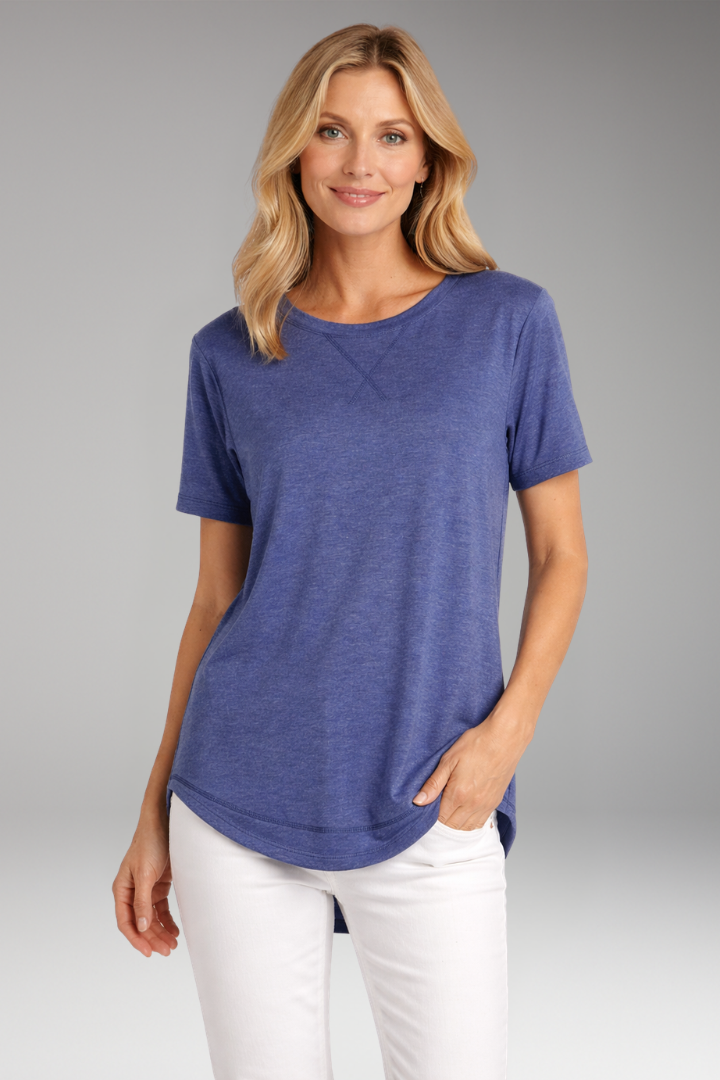 Women's Curved-Hem Round Neck T-Shirt | Relaxed Everyday Cotton Top