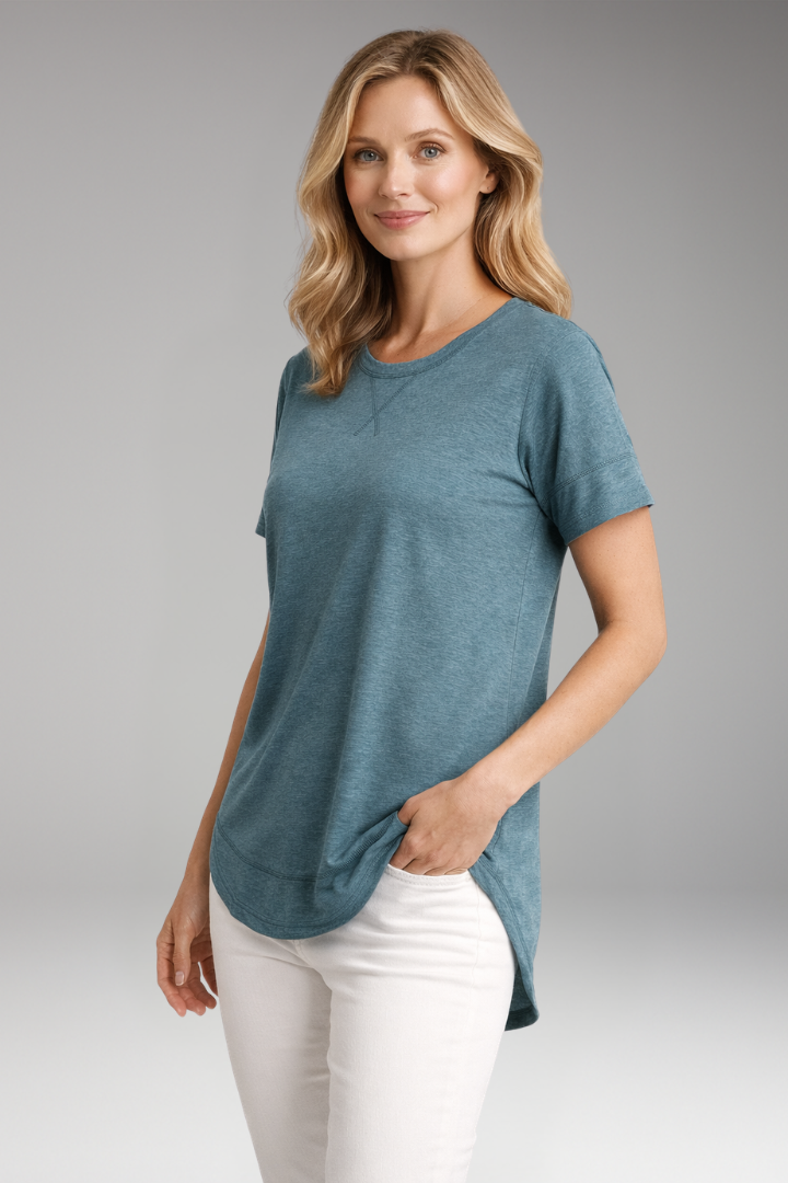 Women's Curved-Hem Round Neck T-Shirt | Relaxed Everyday Cotton Top