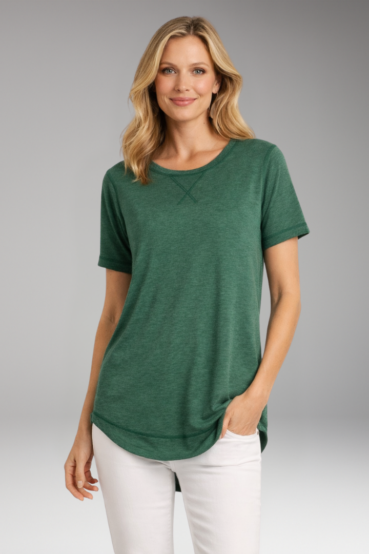 Women's Curved-Hem Round Neck T-Shirt | Relaxed Everyday Cotton Top