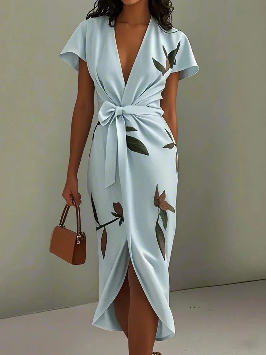 Wrap Style Midi Dress | Floral Print Summer Dress | Elegant Flattering Design