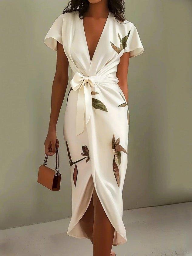 Wrap Style Midi Dress | Floral Print Summer Dress | Elegant Flattering Design