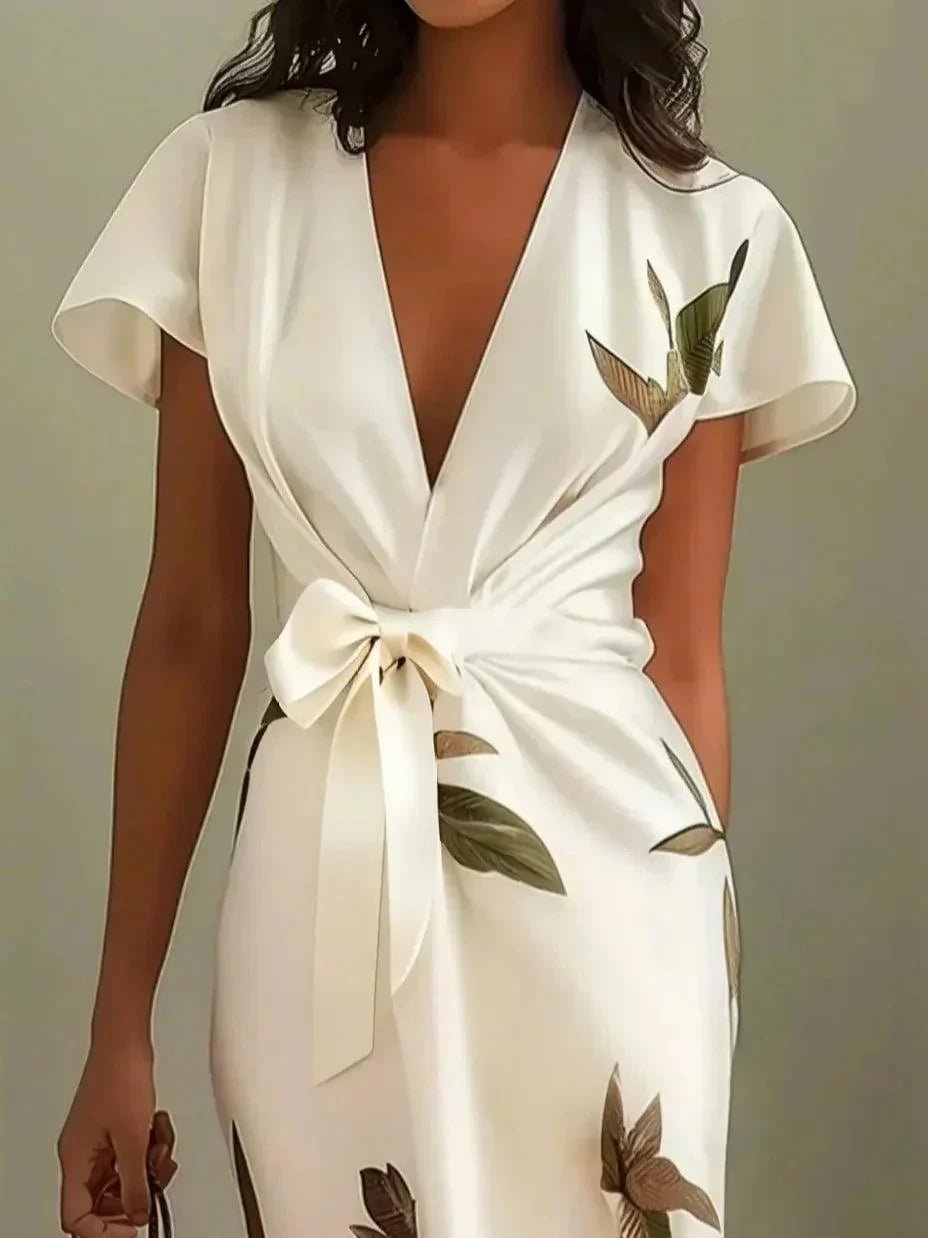 Wrap Style Midi Dress | Floral Print Summer Dress | Elegant Flattering Design
