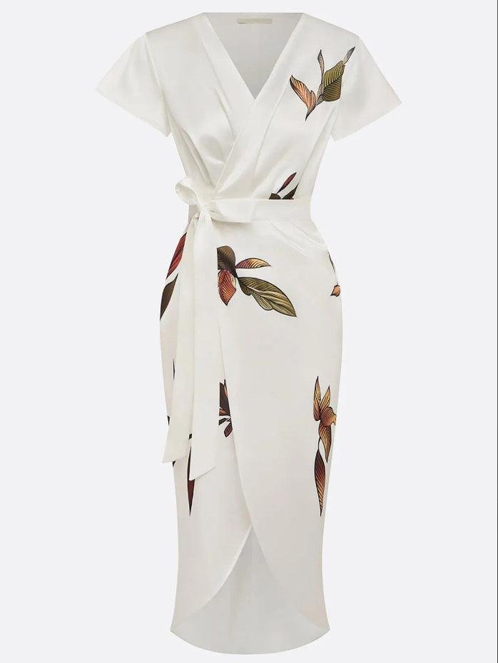 Wrap Style Midi Dress | Floral Print Summer Dress | Elegant Flattering Design