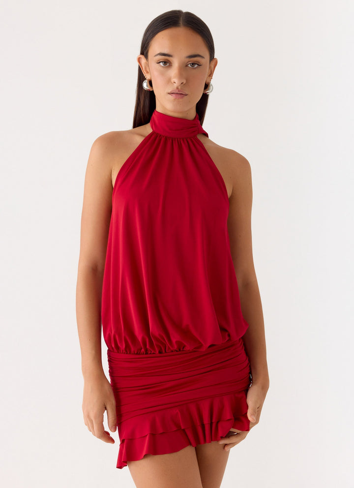 Yelena Backless Mini Dress Deep Red