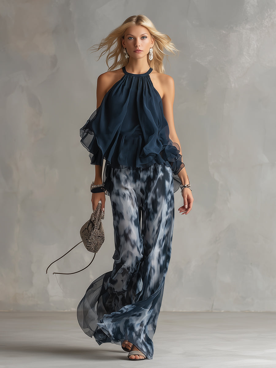 Outfit Two Piece Set with Flowing Wide Leg Pants | Elegant Look for Warm Weather