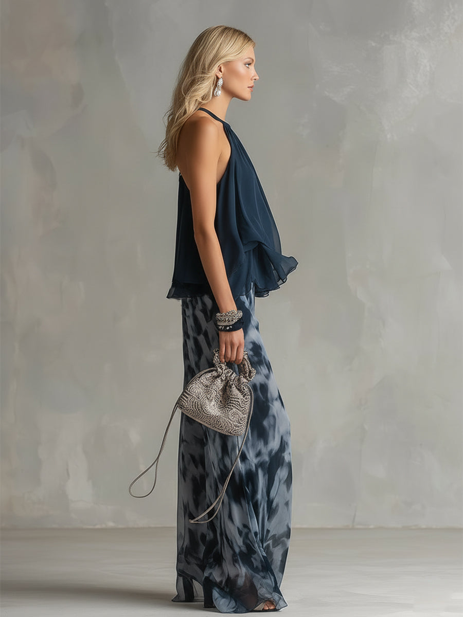 Outfit Two Piece Set with Flowing Wide Leg Pants | Elegant Look for Warm Weather