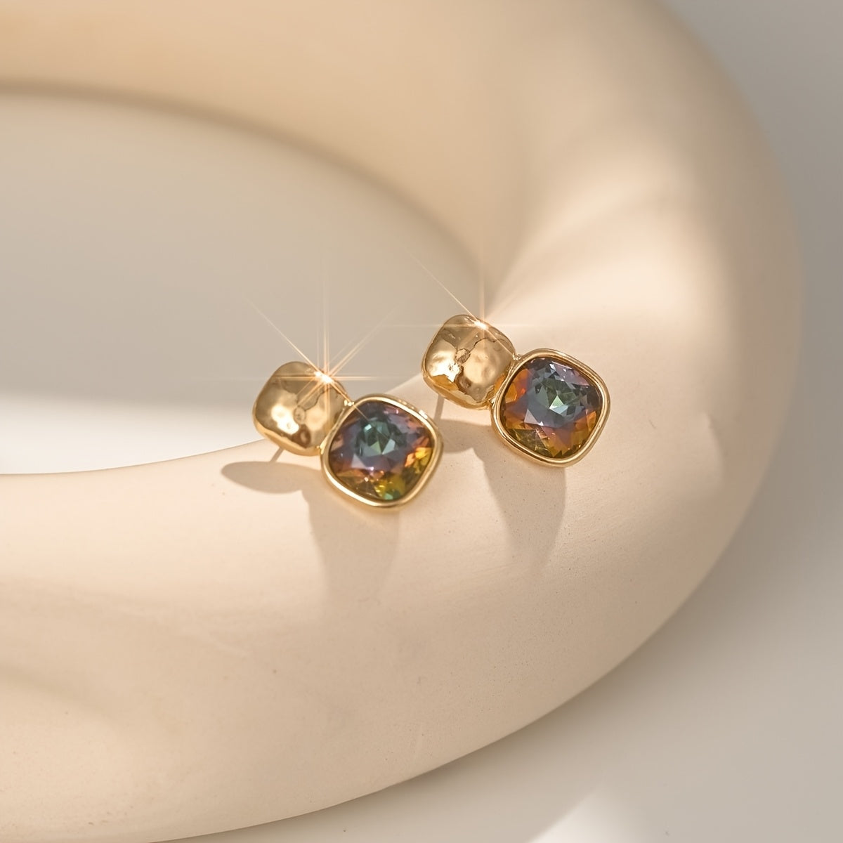Women's Geometric Square Drop Earrings | Gold-Tone Statement Jelly Earrings