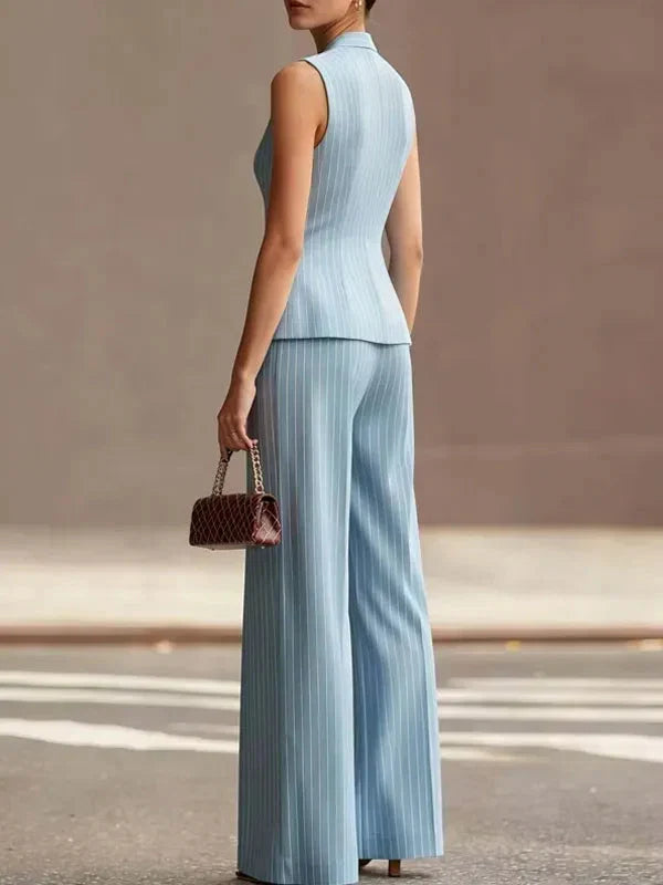 Women's Pinstripe Vest & Wide-Leg Trouser Set | Tailored Two-Piece Set
