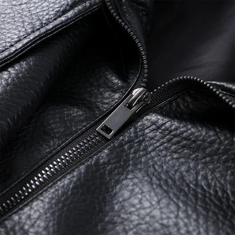 Black Faux Leather Jacket for Women with High Collar | Loose Zipped Fit