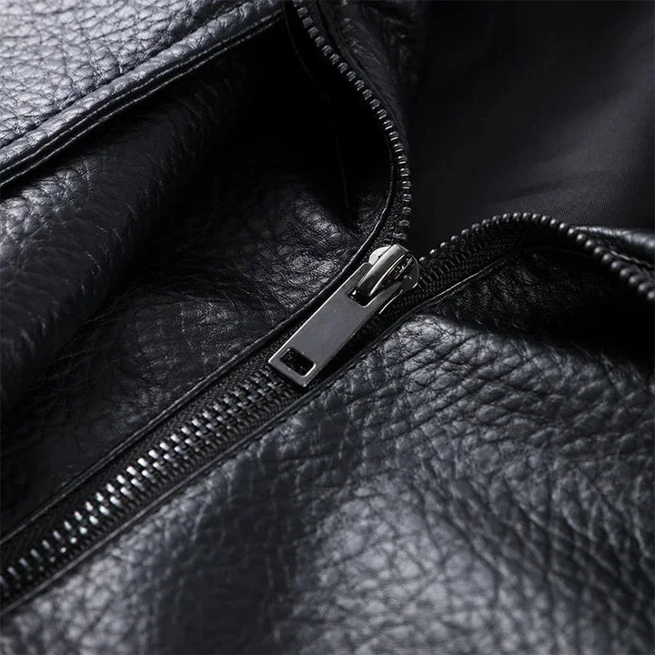 Black Faux Leather Jacket for Women with High Collar | Loose Zipped Fit