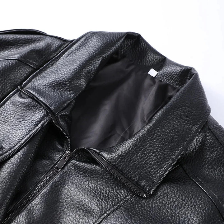 Black Faux Leather Jacket for Women with High Collar | Loose Zipped Fit