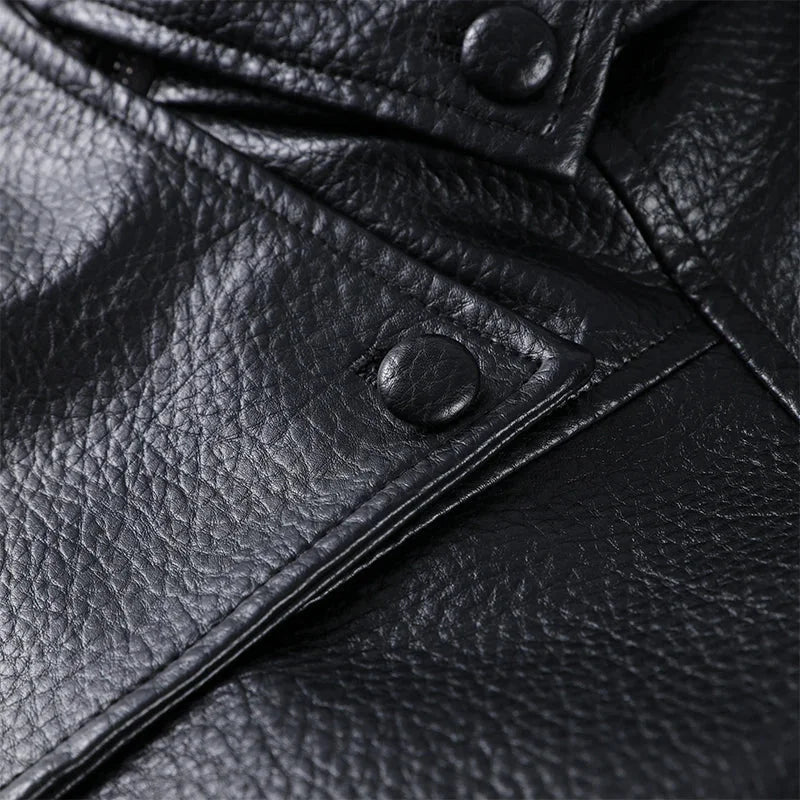 Black Faux Leather Jacket for Women with High Collar | Loose Zipped Fit