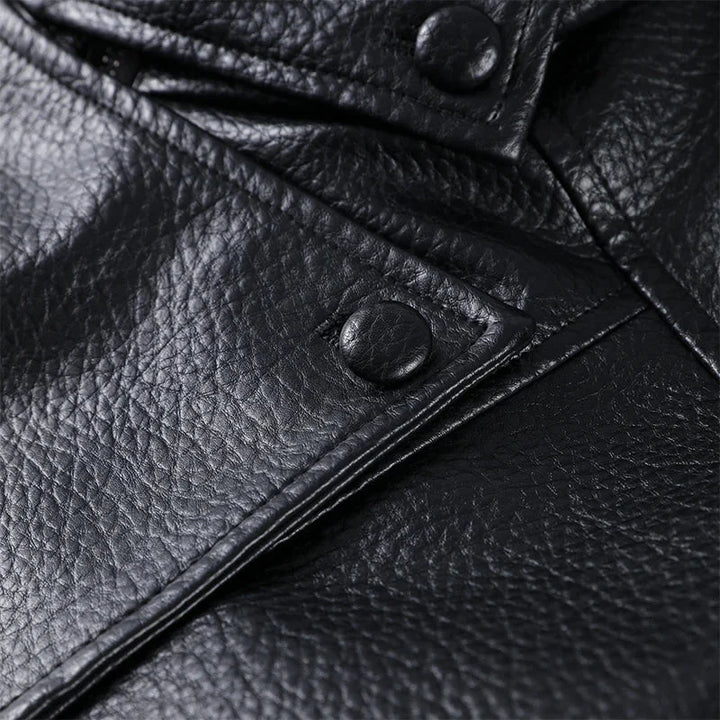 Black Faux Leather Jacket for Women with High Collar | Loose Zipped Fit