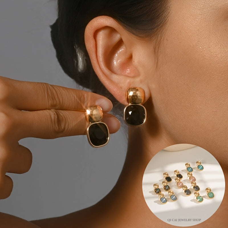 Women's Geometric Square Drop Earrings | Gold-Tone Statement Jelly Earrings