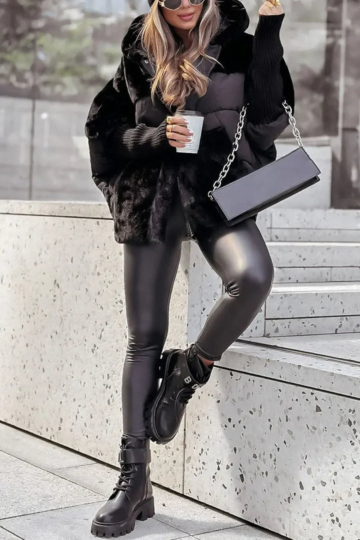 Quilted Winter Cape with Hood and Faux Fur Collar