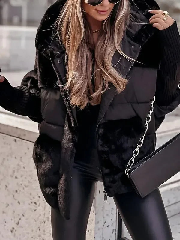 Quilted Winter Cape with Hood and Faux Fur Collar