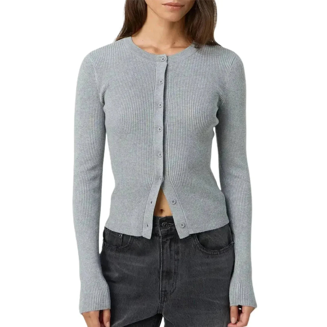 Women's Fitted Ribbed Long Sleeve Cardigan