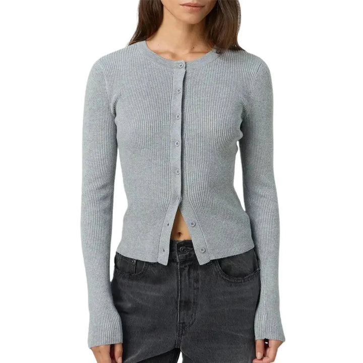 Women's Fitted Ribbed Long Sleeve Cardigan
