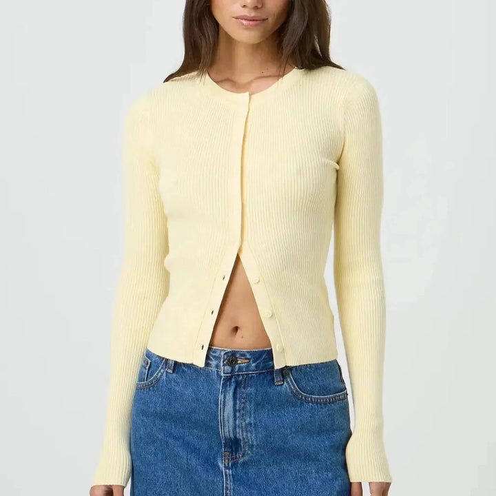 Women's Fitted Ribbed Long Sleeve Cardigan