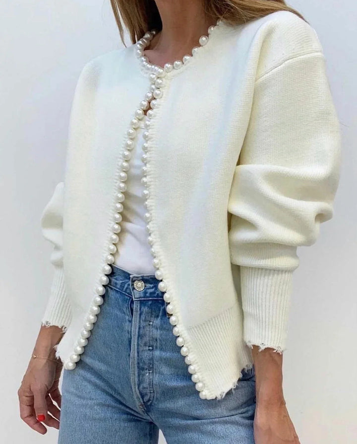 Elegant women's cardigan with pearl detail