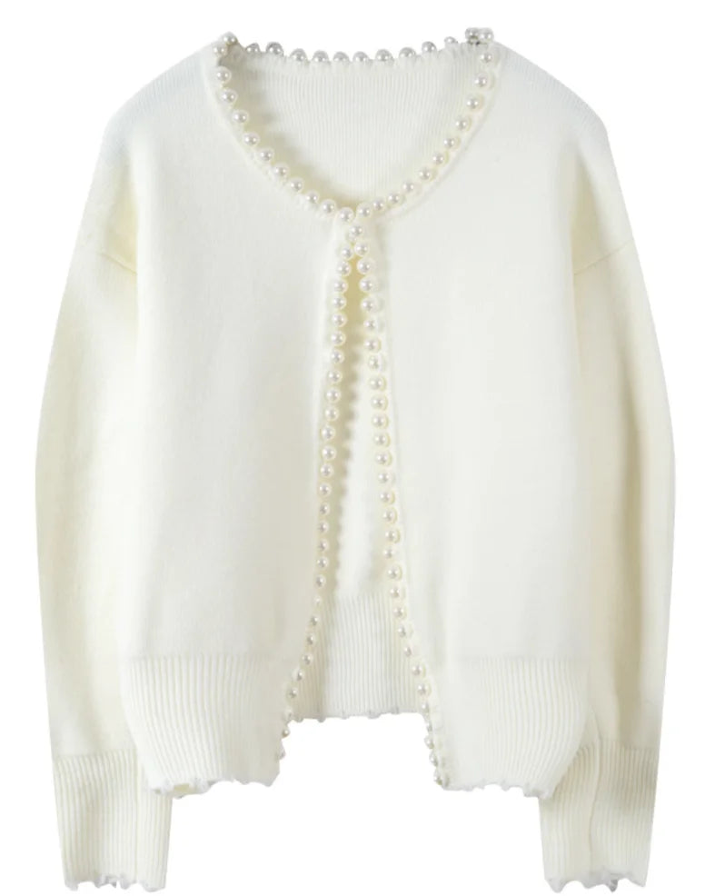 Elegant women's cardigan with pearl detail