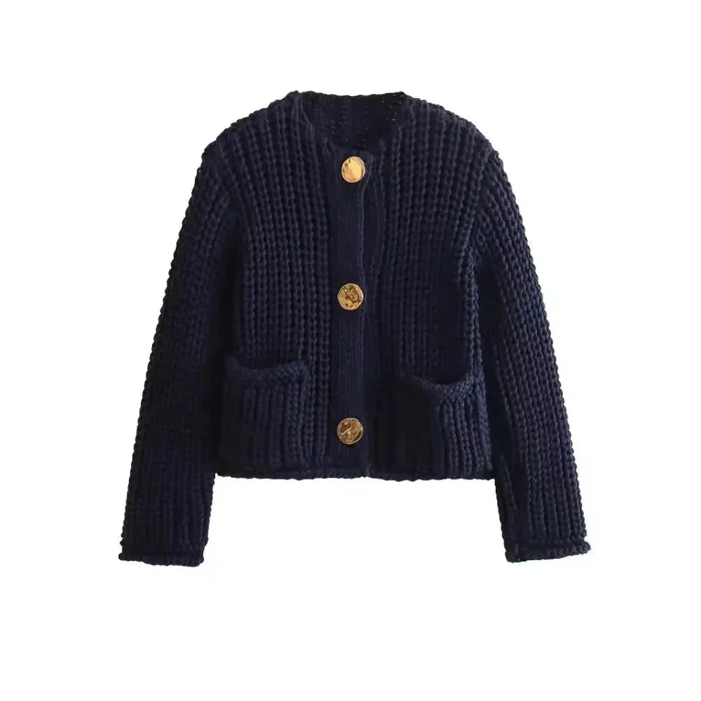 Women's Navy Blue Buttoned Cardigan Casual Fit