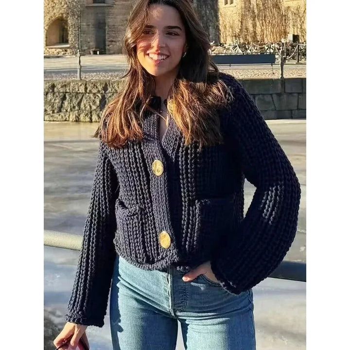Women's Navy Blue Buttoned Cardigan Casual Fit