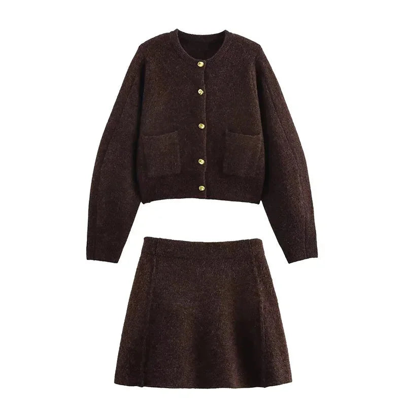 Brown Knit Cardigan for Women with Practical Pockets