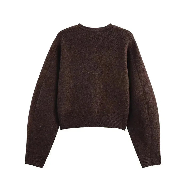 Brown Knit Cardigan for Women with Practical Pockets